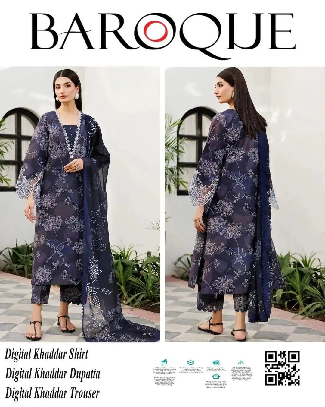 women unstitched suits - Baroque 3 Pcs Women's Unstitched Khaddar Printed Suit VW72