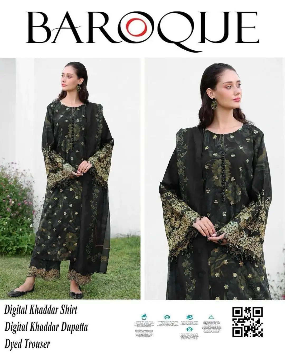 women unstitched suits - Baroque 3 Pcs Women's Unstitched Khaddar Printed Suit VW77