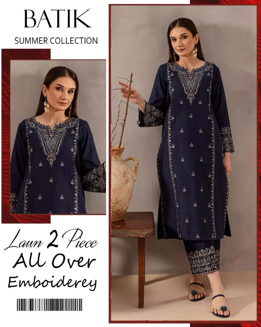  - Batik 2 Pcs Women's Unstitched Lawn Embroidered Suit ET258