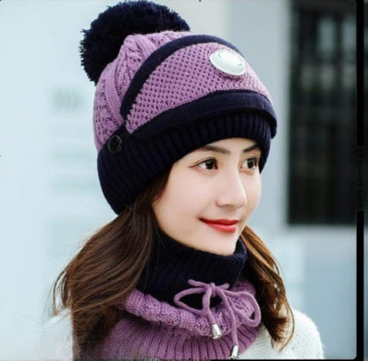 Beanie Wool Cap With Neck Warmer and M