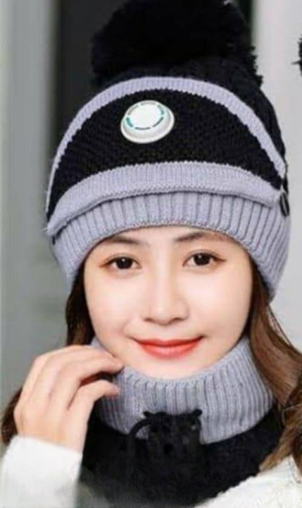 Beanie Wool Cap With Neck Warmer and M