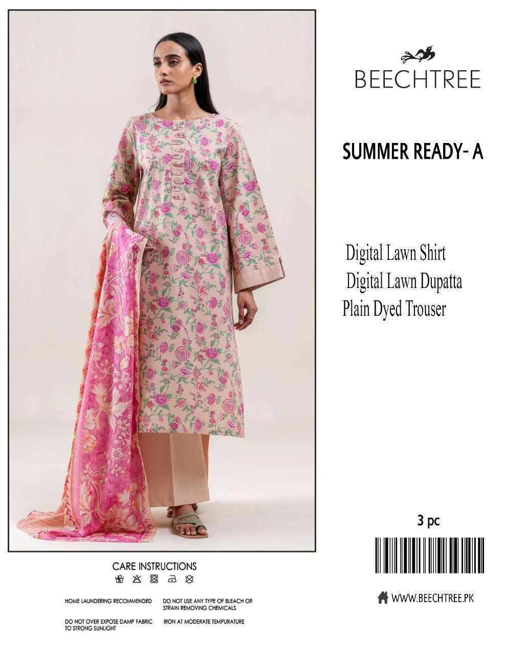 women unstitched suits - Beechtree 3 Pcs Women's Unstitched Printed Lawn Suit VV463