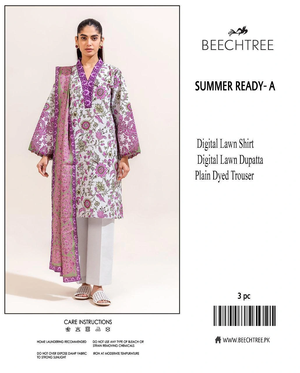 women unstitched suits - Beechtree 3 Pcs Women's Unstitched Printed Lawn Suit VV465