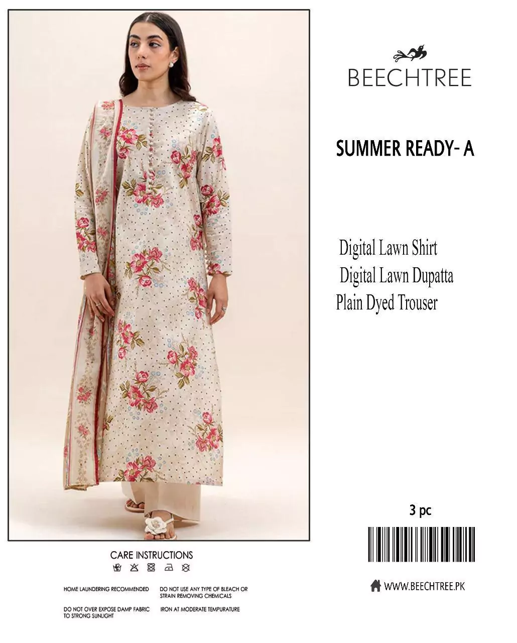 women unstitched suits - Beechtree 3 Pcs Women's Unstitched Printed Lawn Suit VV469