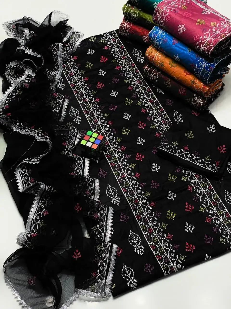 Black Chikankari Lawn 3 Pcs Embroidered Suit