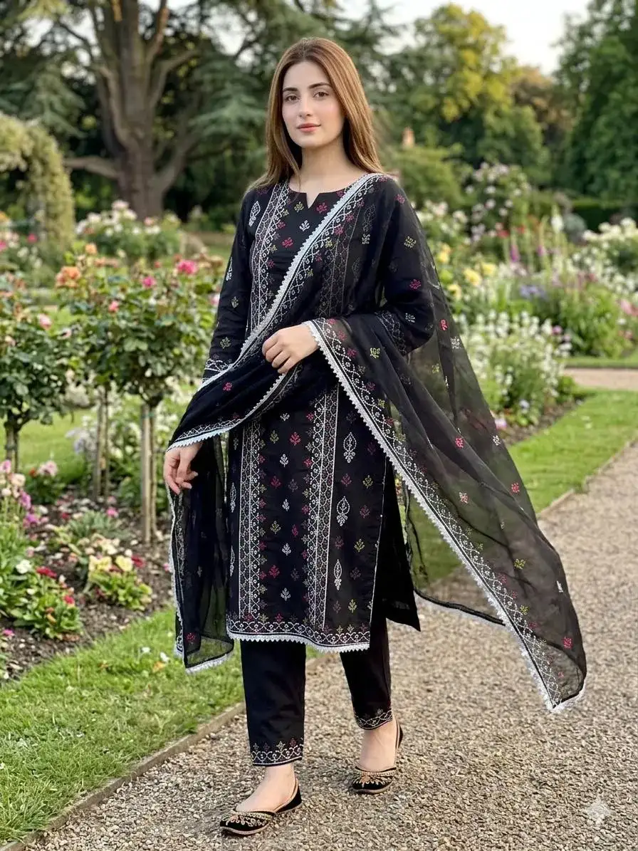 Black Chikankari Lawn 3 Pcs Embroidered Suit