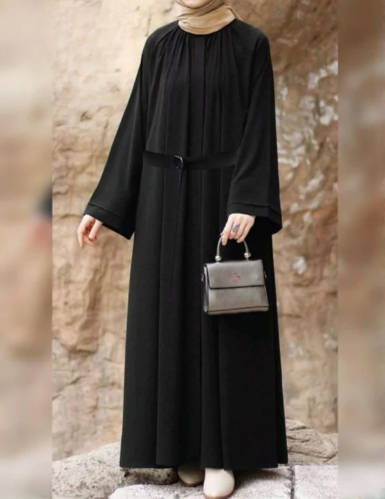  - Black Color Georgette Classic Abaya With Round Neck And Stroller