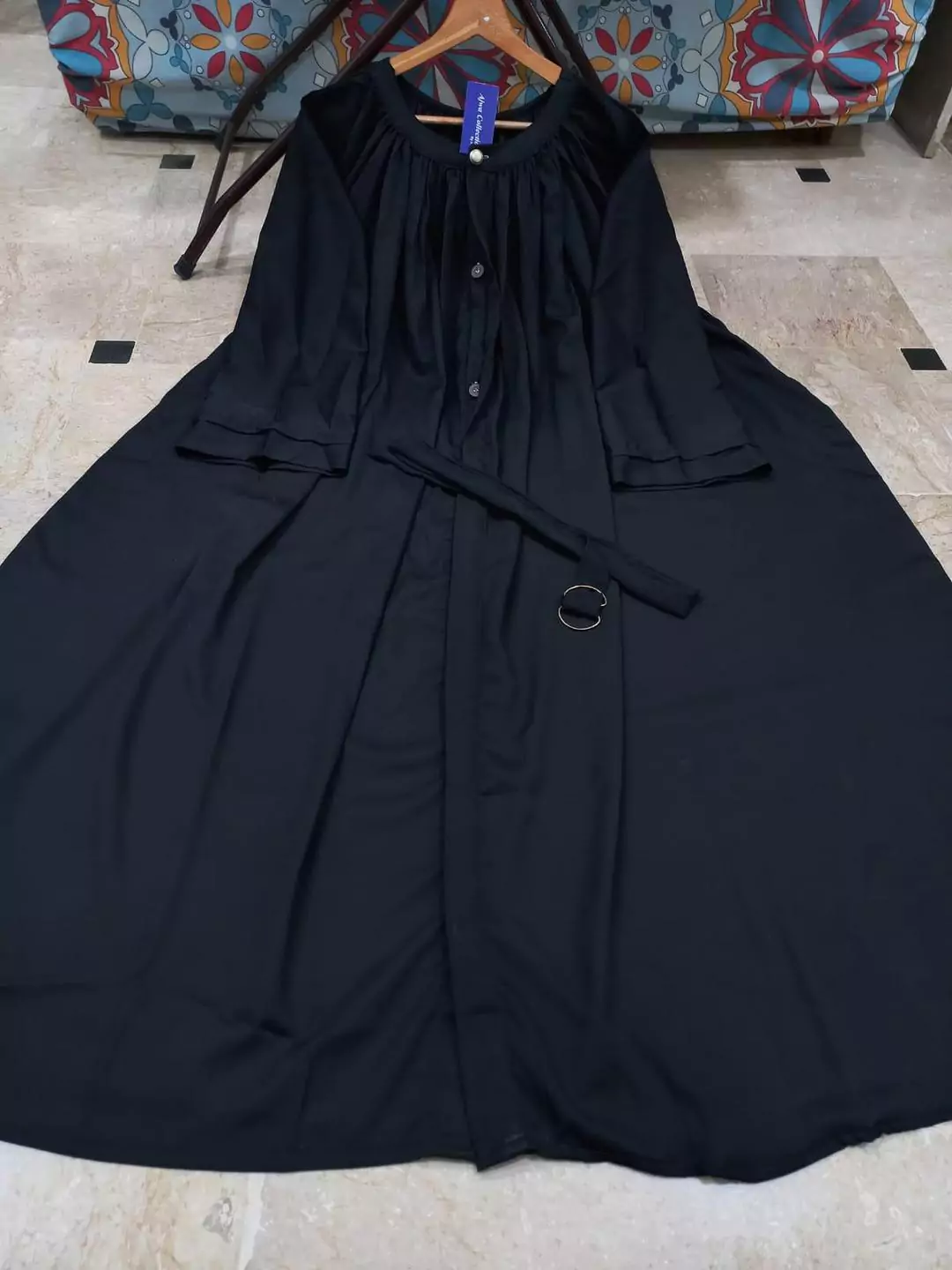 Black Color Georgette Classic Abaya With Round Neck And Stroller