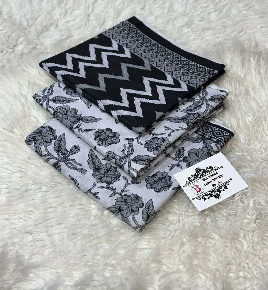 Black Digital Print Lawn 3 Pcs Suit Set