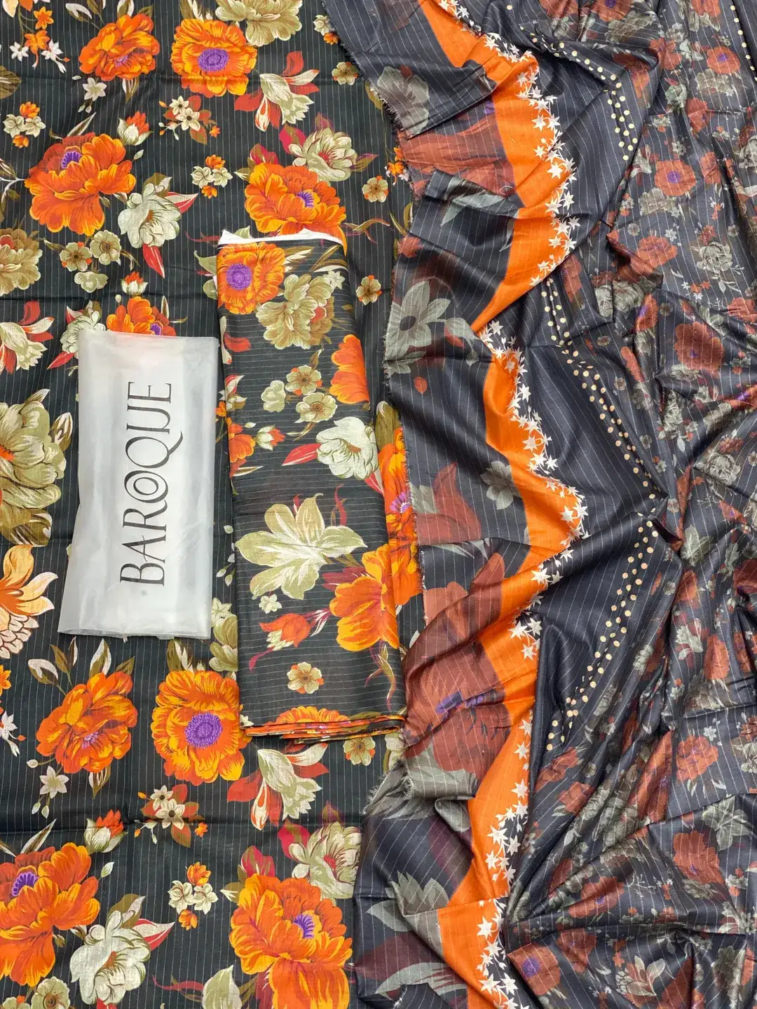 Black Digital Print Lawn 3 Piece Suit for Women
