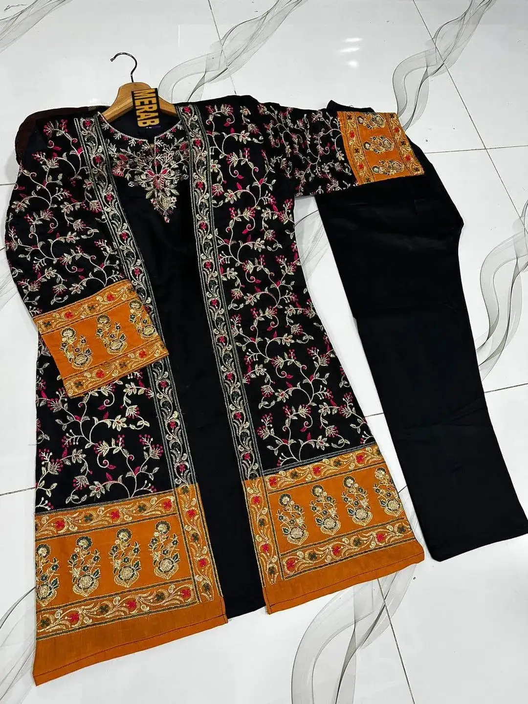 Black Embroidered 3 Pcs Women Stitched Gown Suit Cotton Eid Formal
