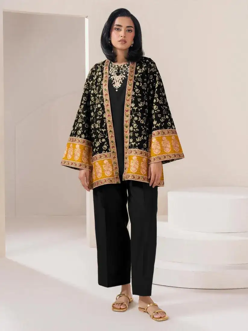 Black Embroidered 3 Pcs Women Stitched Gown Suit Cotton Eid Formal