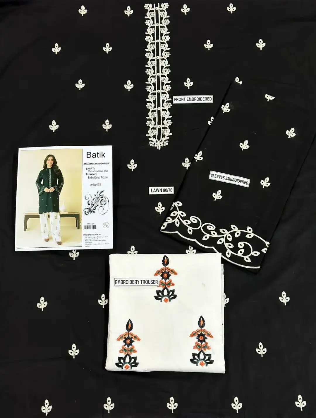 2 Pcs Black Embroidered Lawn Shirt & Cotton Trouser Set