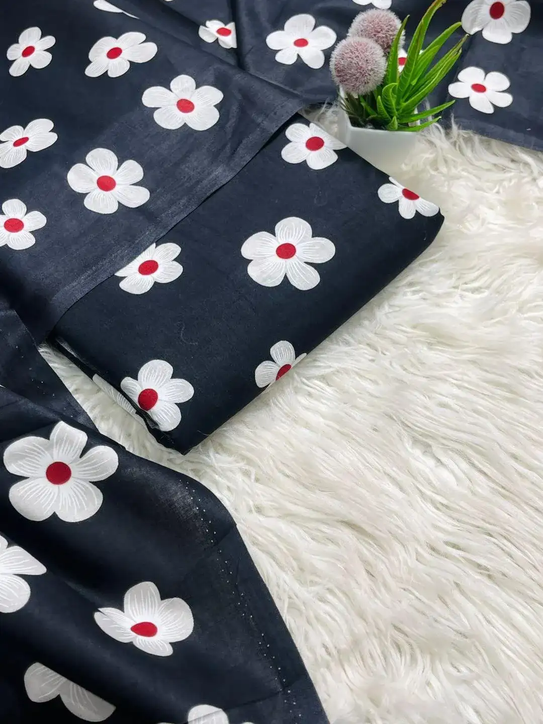 Black Floral Printed Lawn 2 Pcs Suit for Women