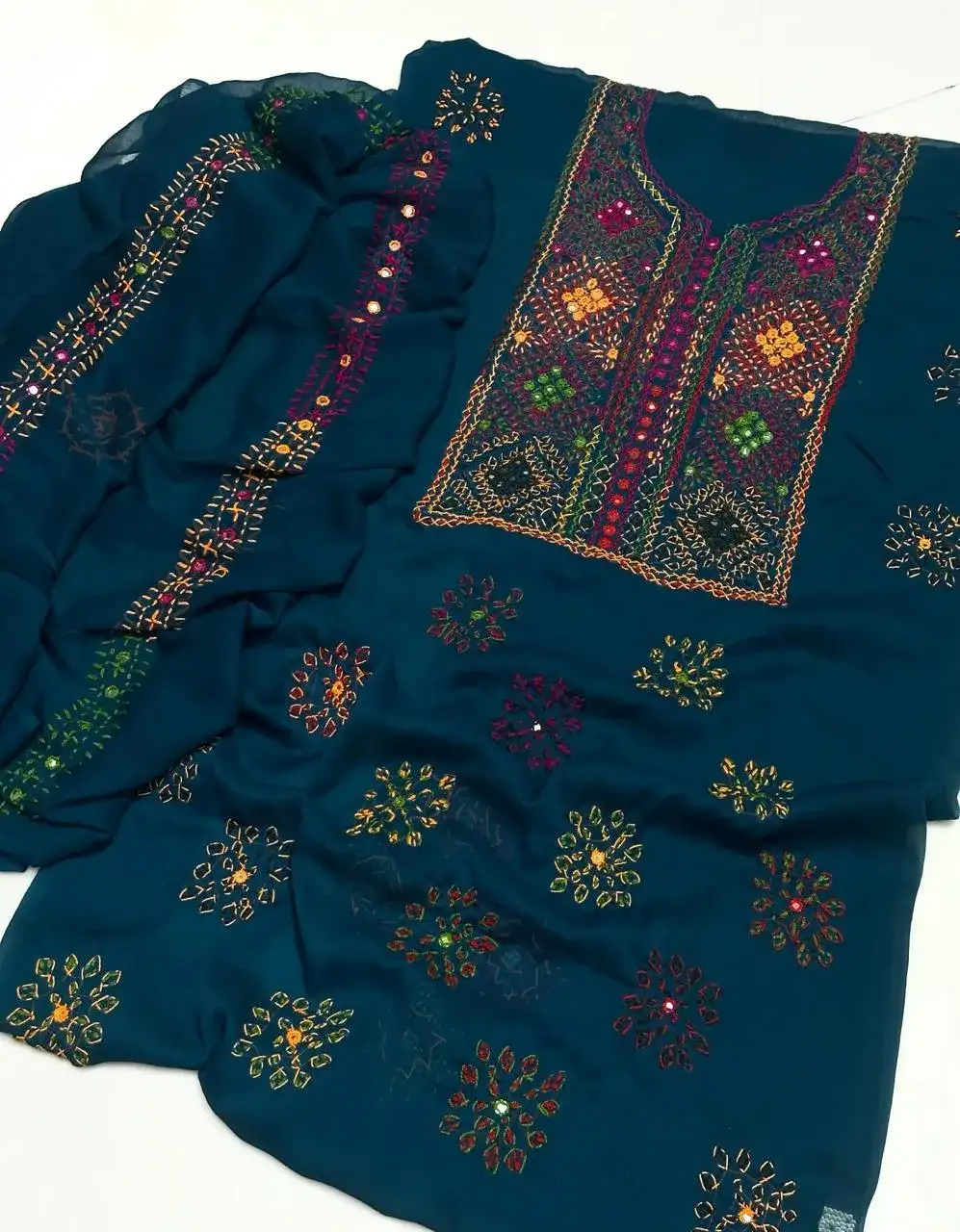 Blue Chiffon Hand Embroidered 2 Pcs Set VW937