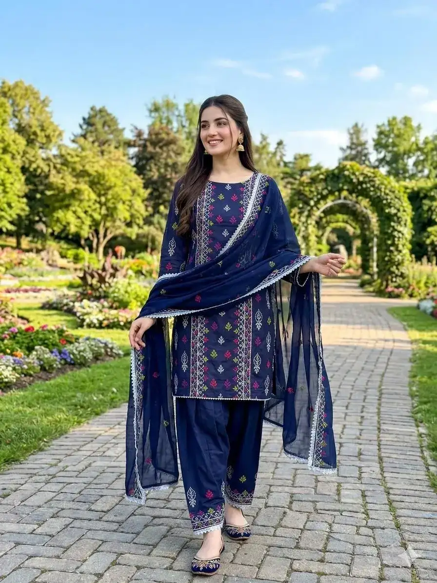 Blue Chikankari 3 Pcs Lawn Embroidered Set