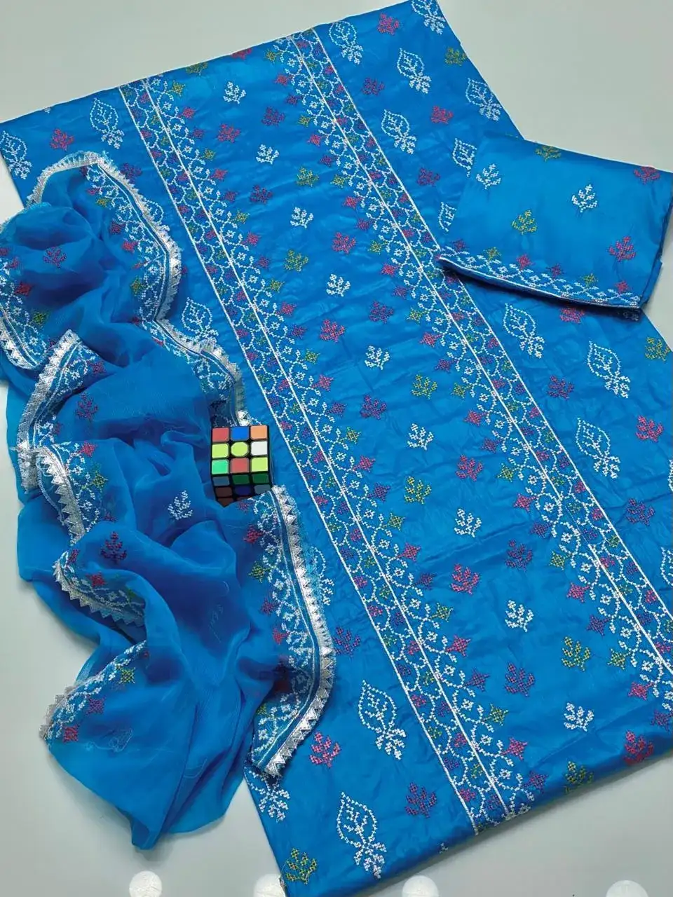 Blue Chikankari Lawn 3 Pcs Embroidered Set