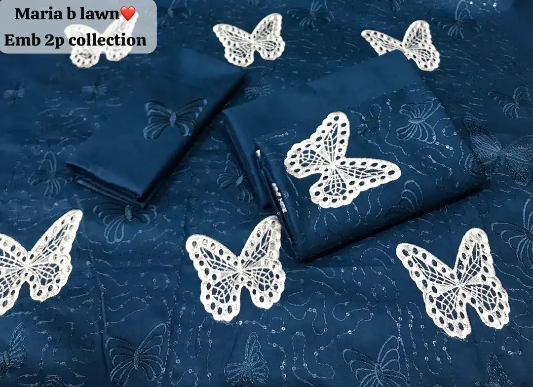 Blue Embroidered Lawn 2 Piece Kurta Set for Women