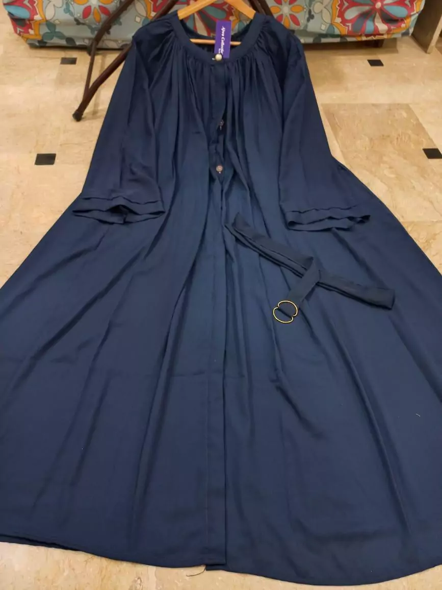 Blue Georgette Classic Abaya With Stroller