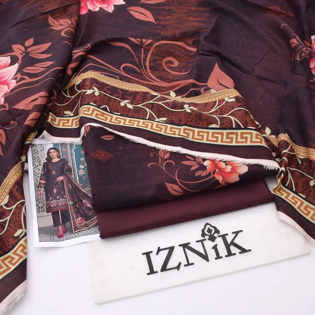 Brown Digital Print Lawn 3 Pcs Women Suit VW928