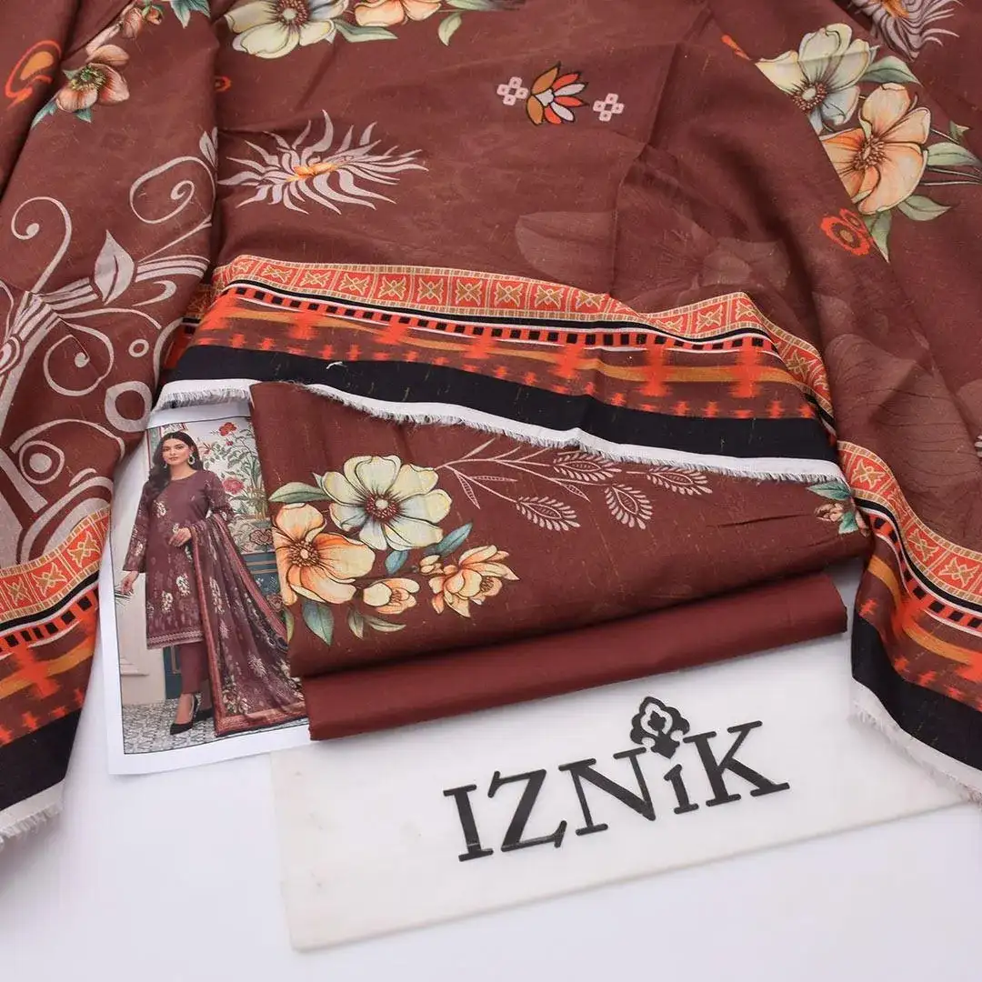 Brown Digital Print Lawn 3 Pcs Women Suit VW931
