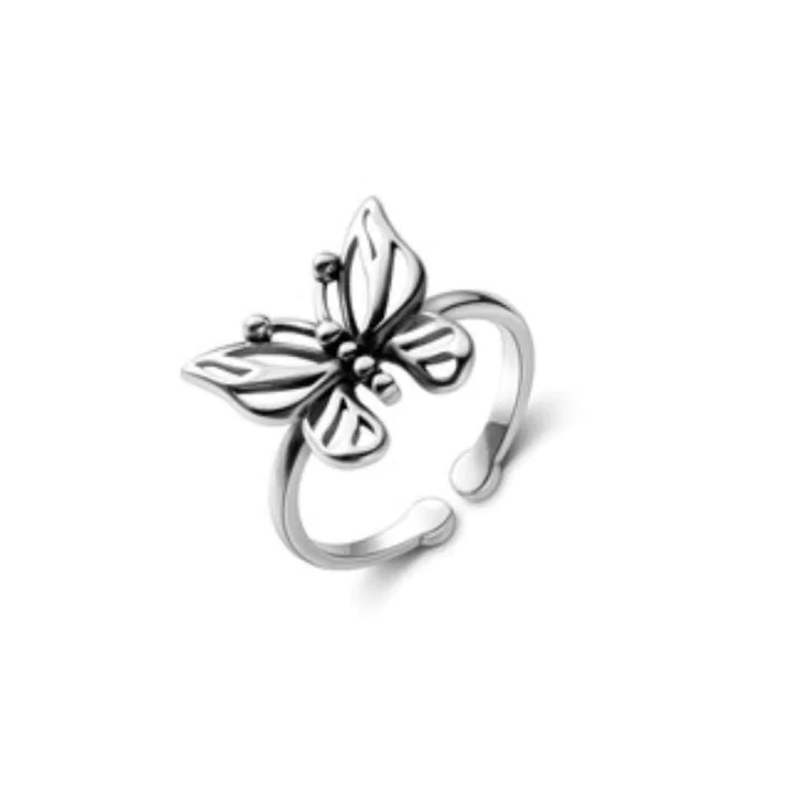 Butterfly Adjustable Silver Rings For Girls