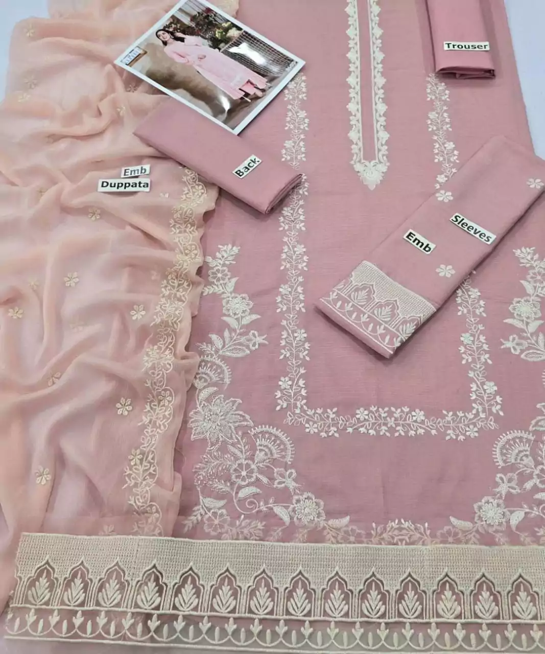Charming Peach Embroidered 3 Pcs Suit With Lawn Fabric