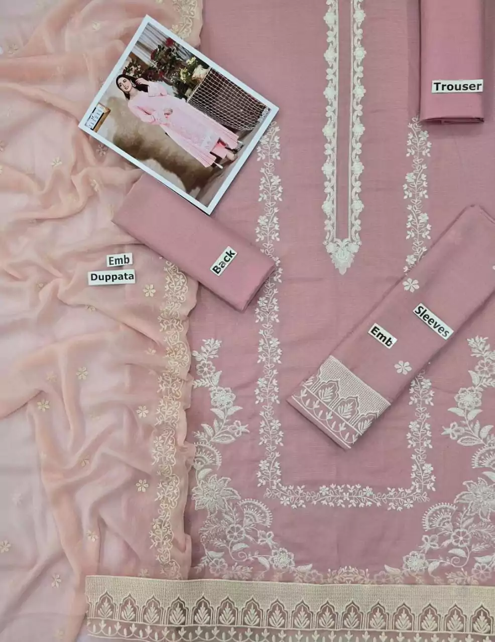 Charming Peach Embroidered 3 Pcs Suit With Lawn Fabric