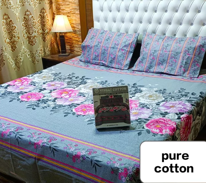 Cotton Patchwork Double Bed Sheet 3 Pc