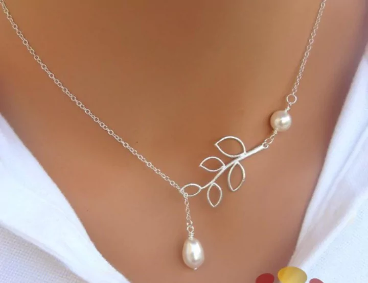 Cross Chain Pearl Drop Necklace