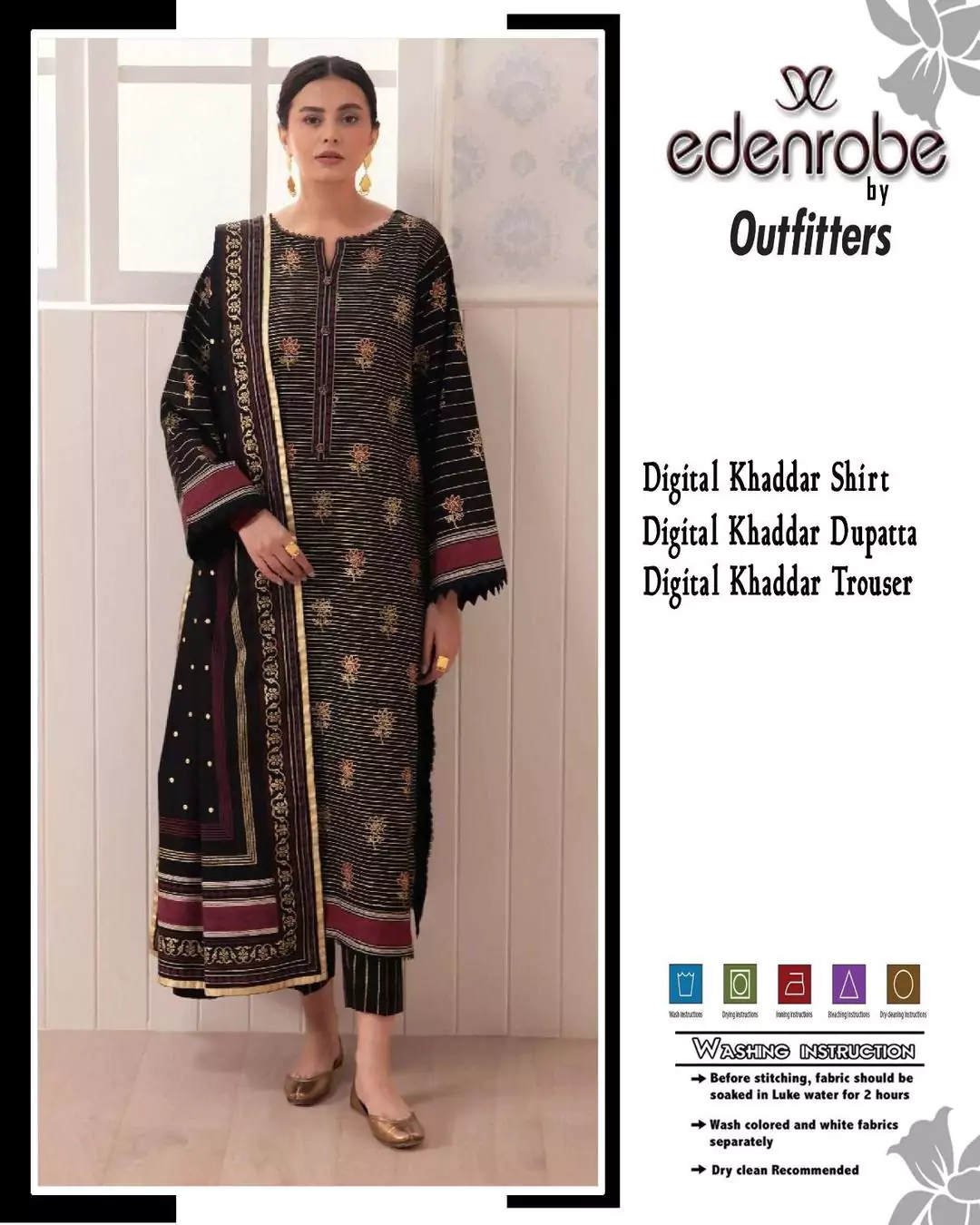  - Edenrobe 3 Pcs Women's Unstitched Khaddar Printed Suit XP62