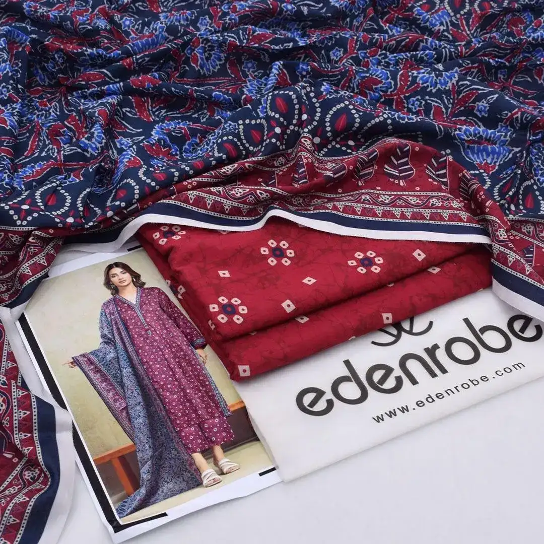 Edenrobe Digital Print Lawn 3 Pcs Set Red