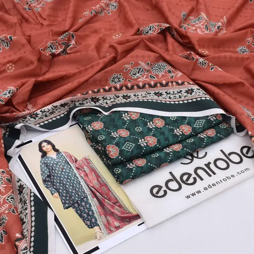 Edenrobe Digital Printed Lawn 3 Pcs Set Green