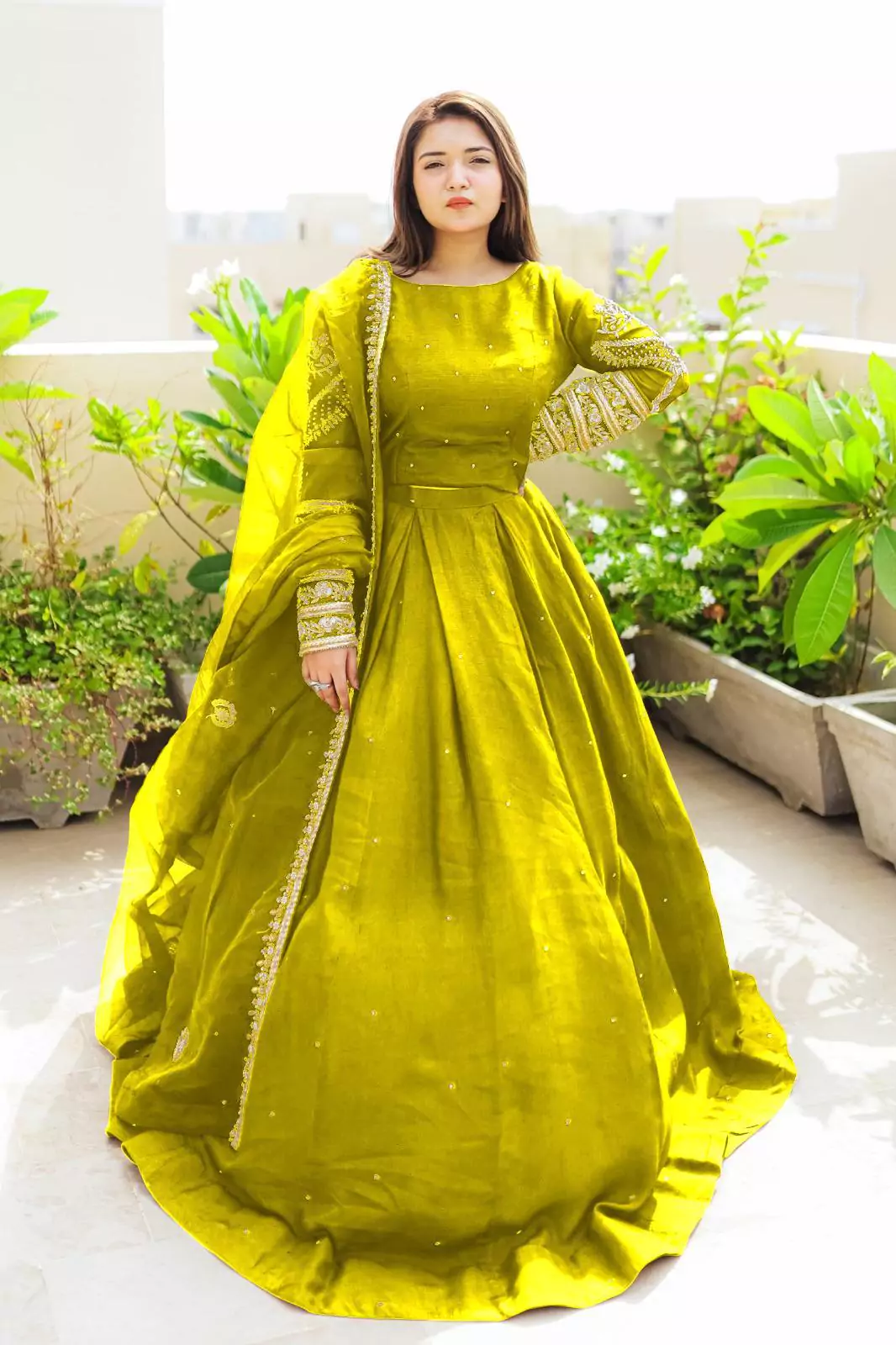 women stitched suits - Elegant 3 Pcs Women's Stitched Shamose Silk Maxi Suit