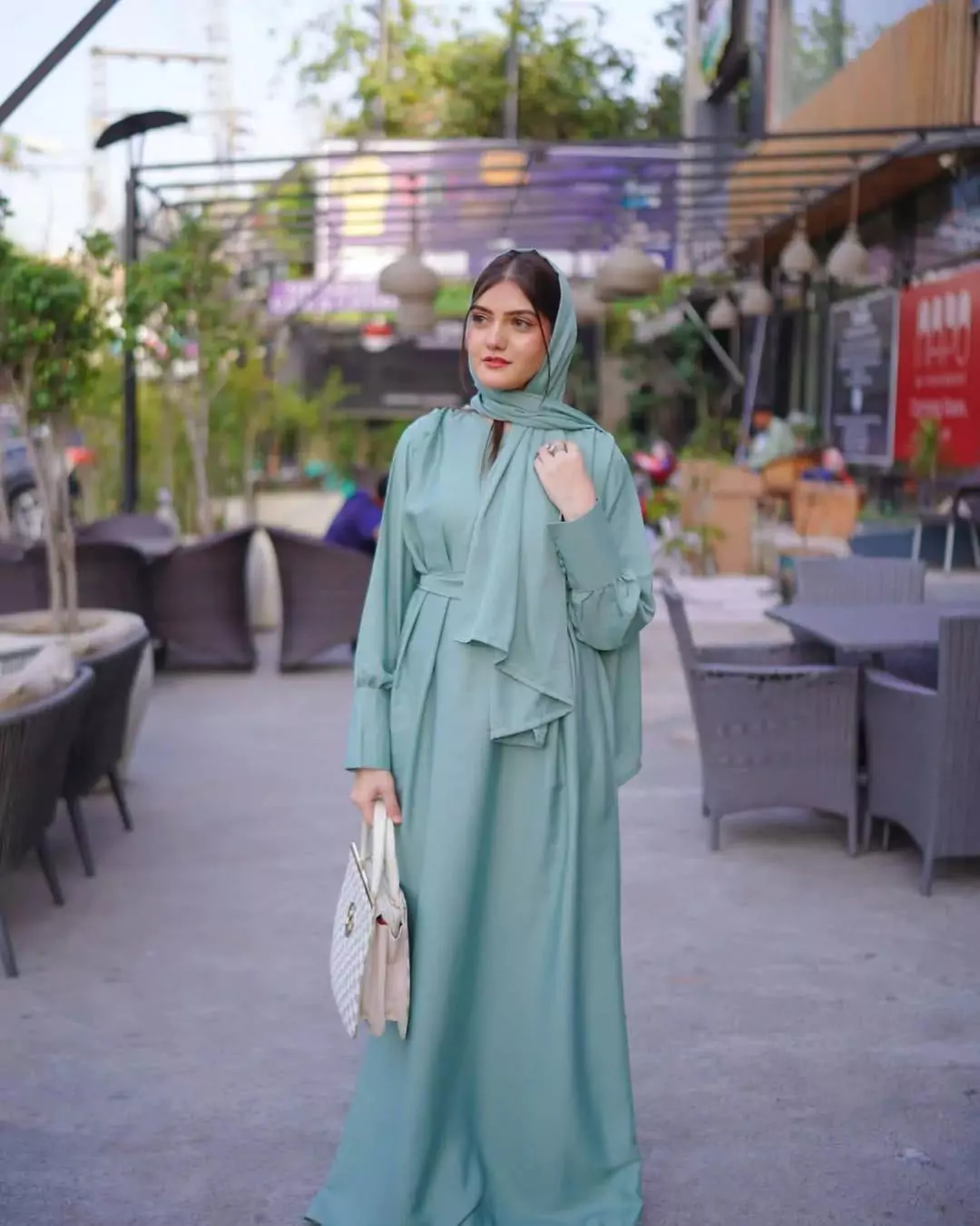  - Elegant Turquoise Georgette Classic Abaya With Stroller