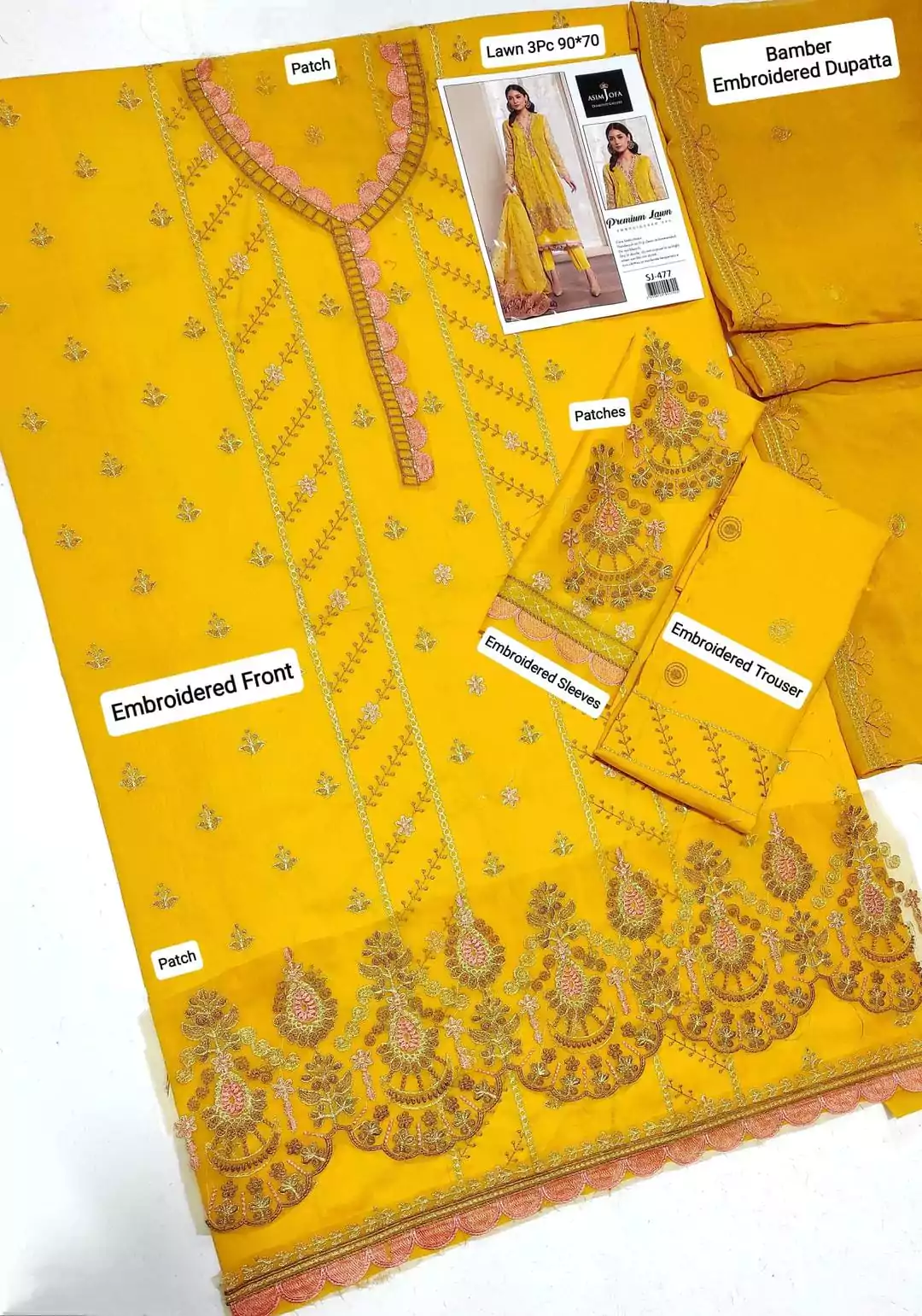 Elegant Yellow Embroidered Suit Set 3 Pcs Lawn Fabric ET152