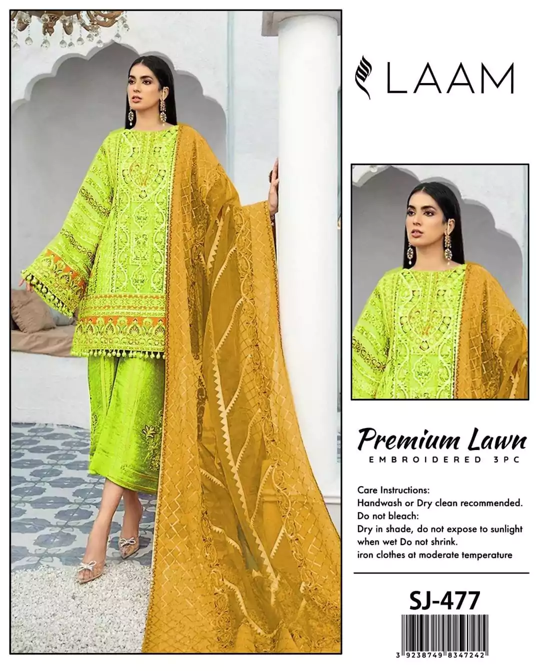 Embroidered Lawn Suit Set 3 Pcs in Vibrant Green ET153