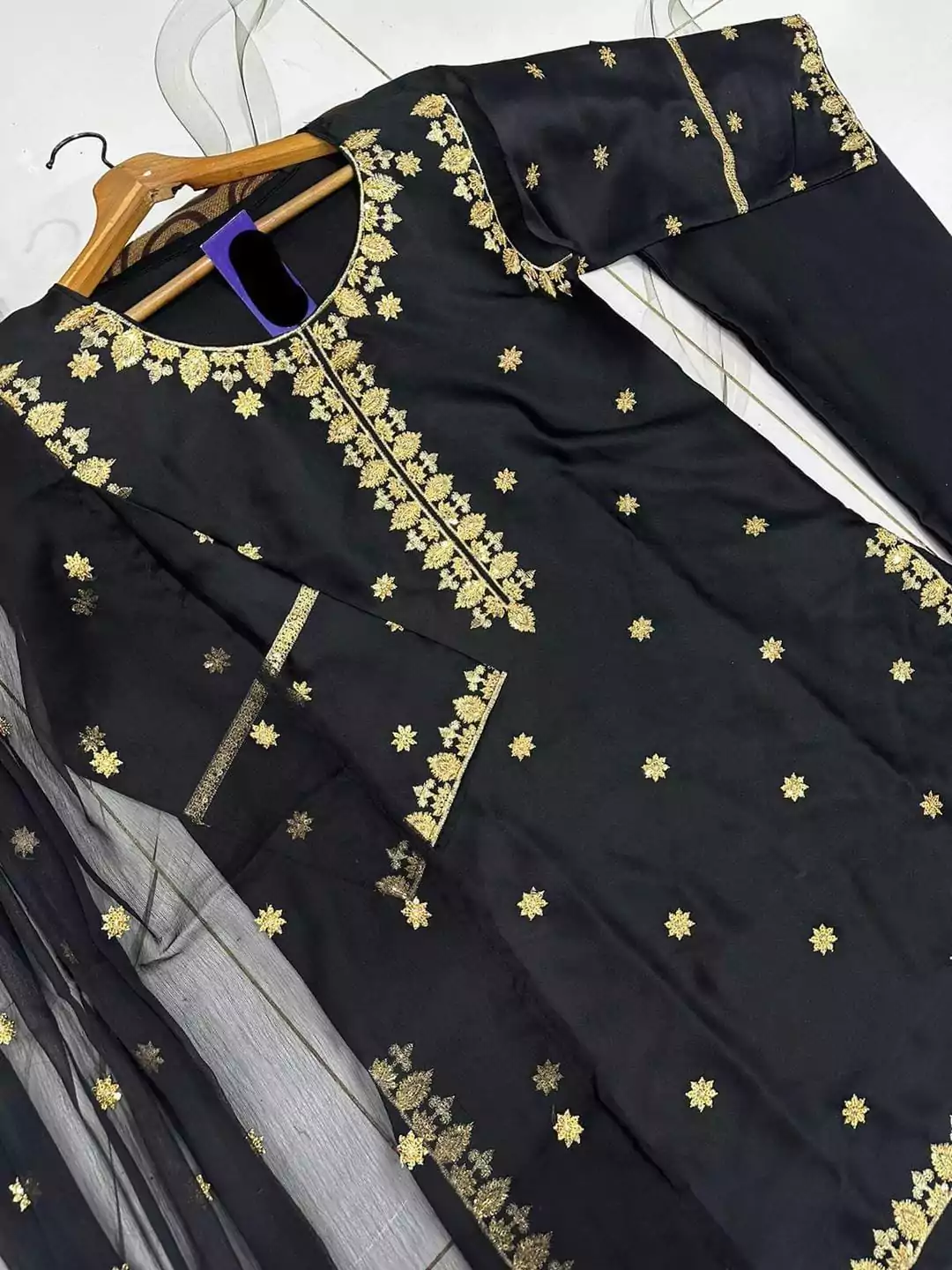 Embroidered Shamose Silk Shirt And Trouser Set 2 Pcs LI118