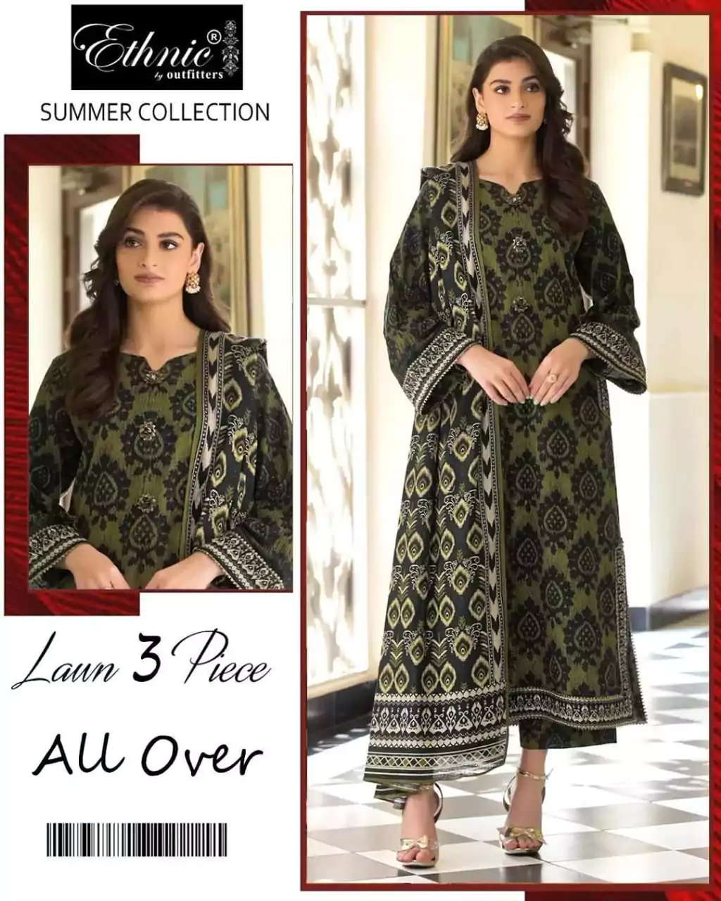  - Ethnic 3 Pcs Women's Unstitched Lawn Printed Suit ET169