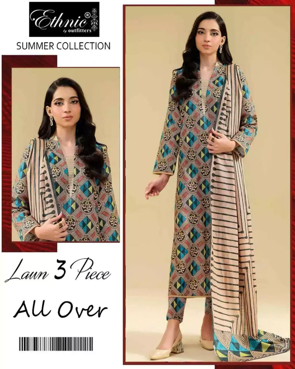  - Ethnic 3 Pcs Women's Unstitched Lawn Printed Suit ET170