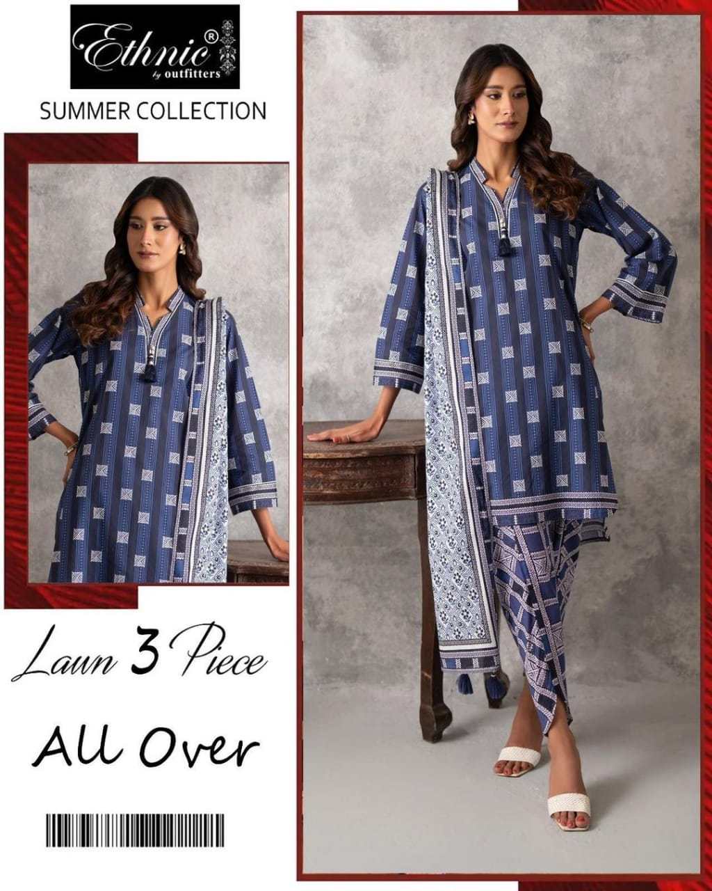  - Ethnic 3 Pcs Women's Unstitched Lawn Printed Suit ET171