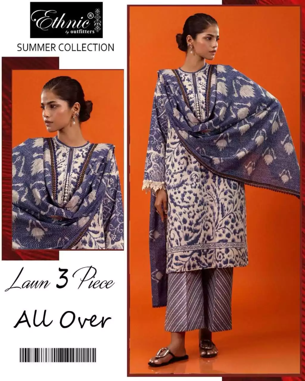  - Ethnic 3 Pcs Women's Unstitched Lawn Printed Suit ET172