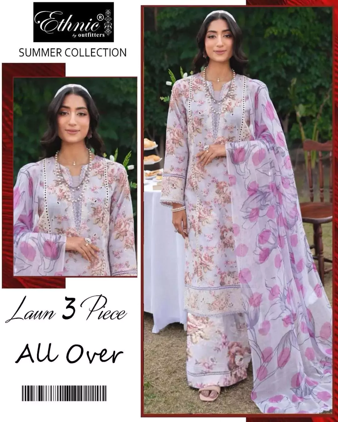  - Ethnic 3 Pcs Women's Unstitched Lawn Printed Suit ET173