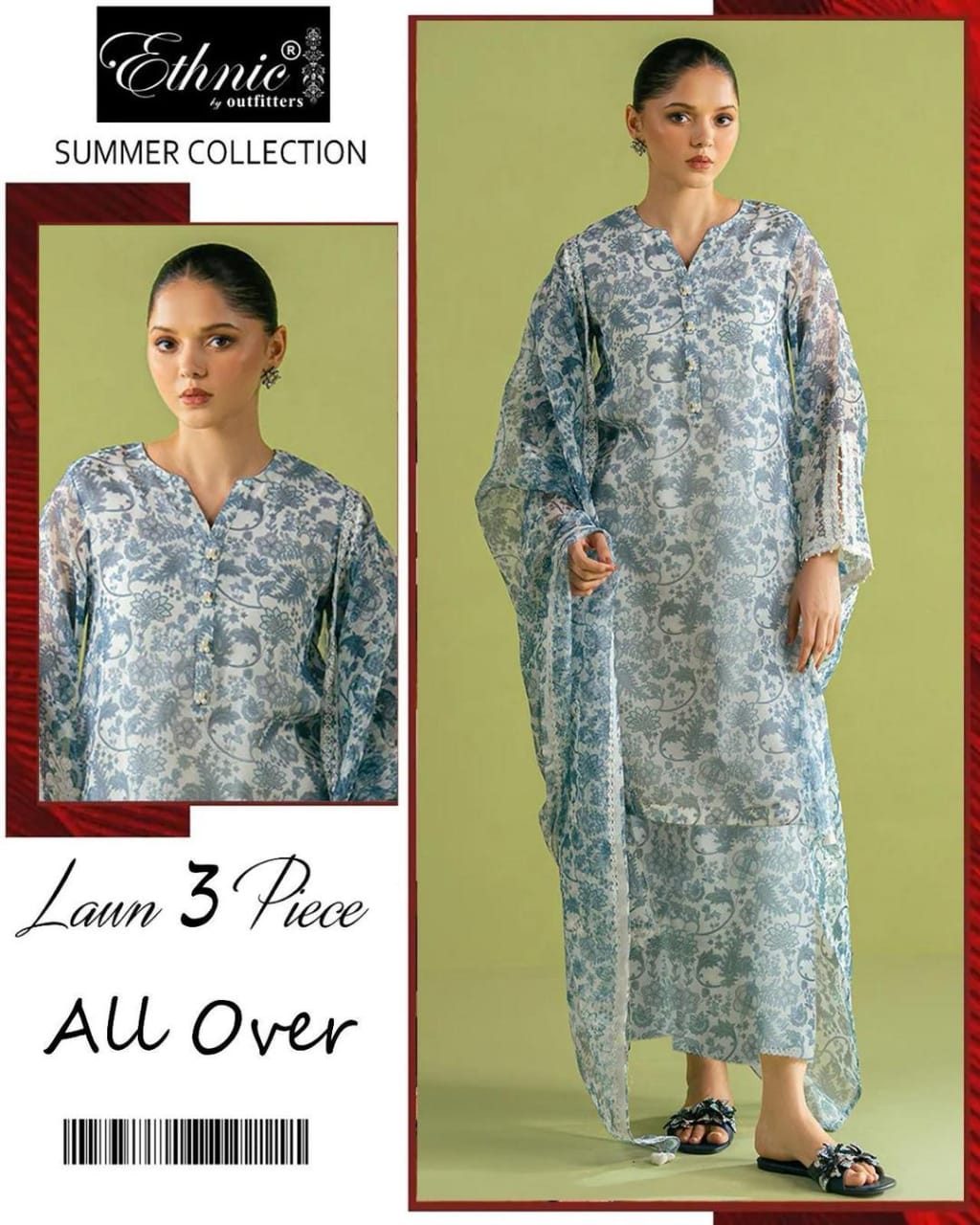  - Ethnic 3 Pcs Women's Unstitched Lawn Printed Suit ET174