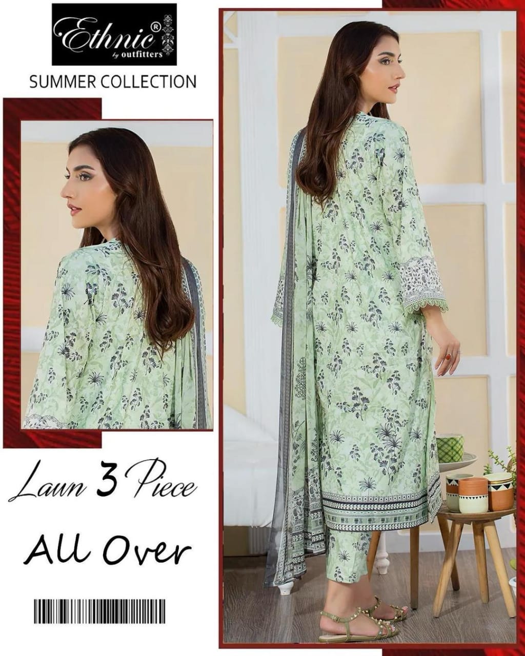  - Ethnic 3 Pcs Women's Unstitched Lawn Printed Suit ET175