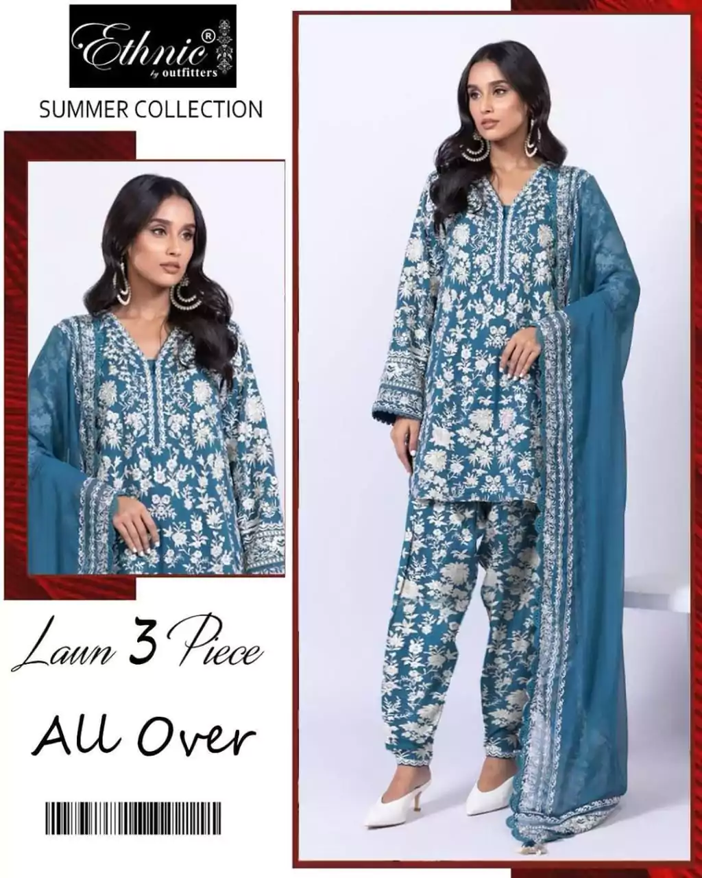  - Ethnic 3 Pcs Women's Unstitched Lawn Printed Suit ET176