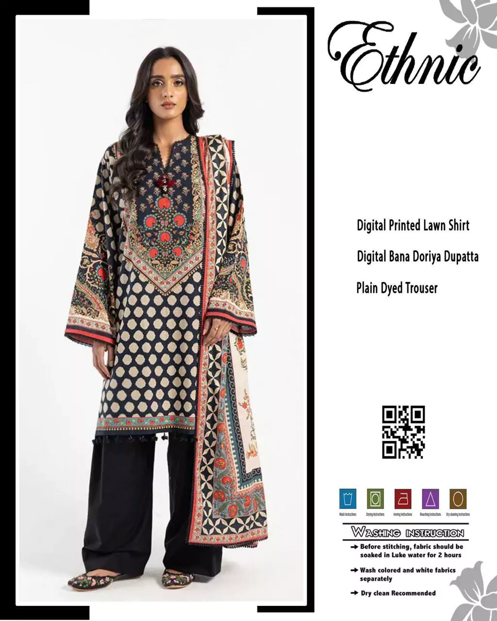  - Ethnic 3 Pcs Women's Unstitched Lawn Printed Suit ET178