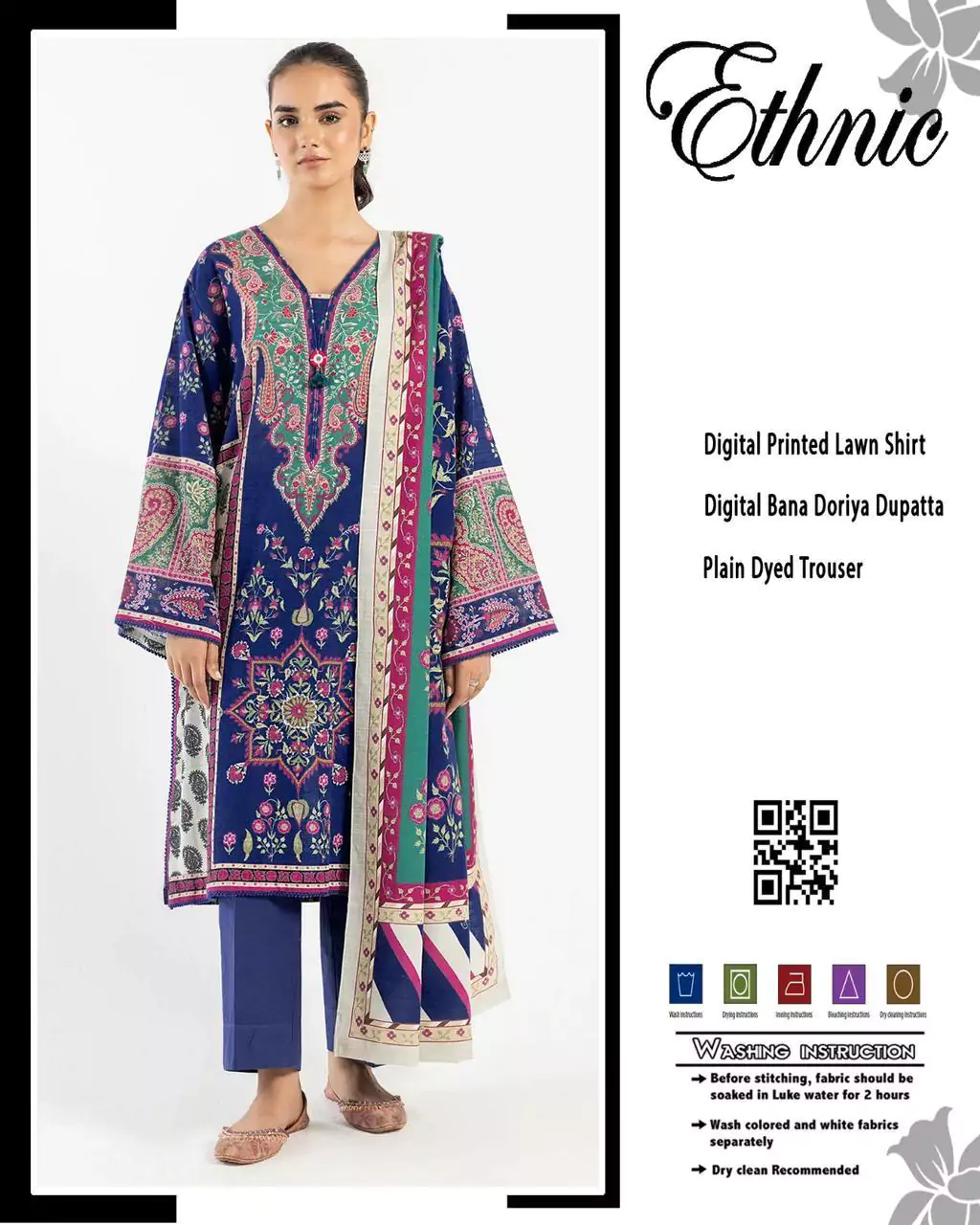  - Ethnic 3 Pcs Women's Unstitched Lawn Printed Suit ET181