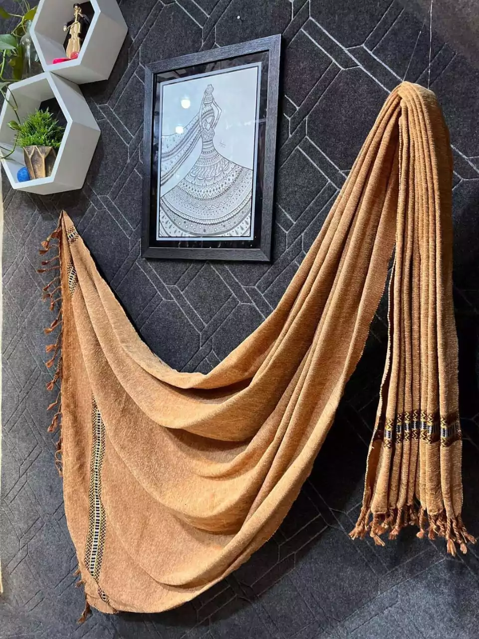  - Exquisite Velvet Embroidered Shawl Brown