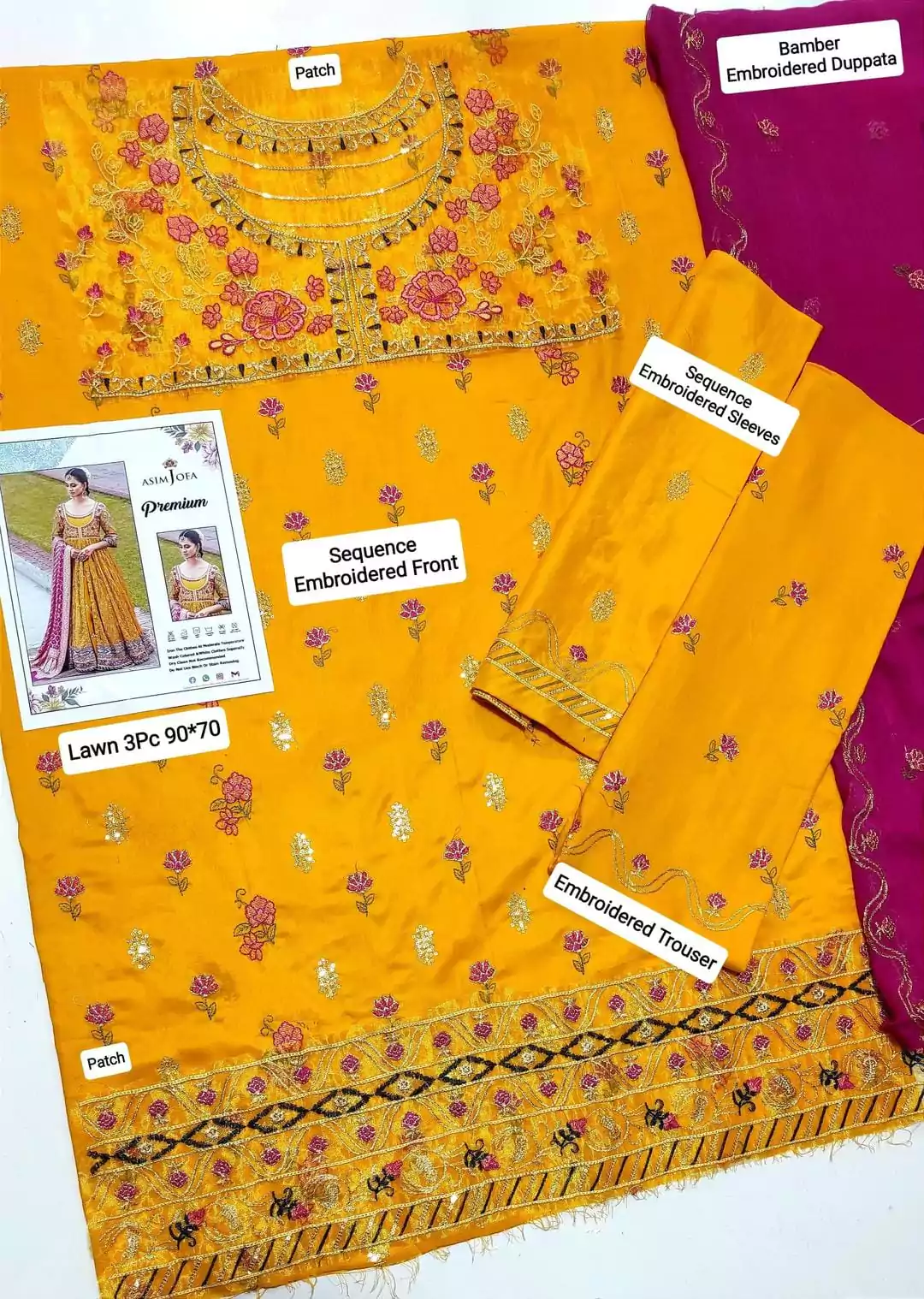 Exquisite Yellow Embroidered 3 Pcs Lawn Suit With Dupatta ET142